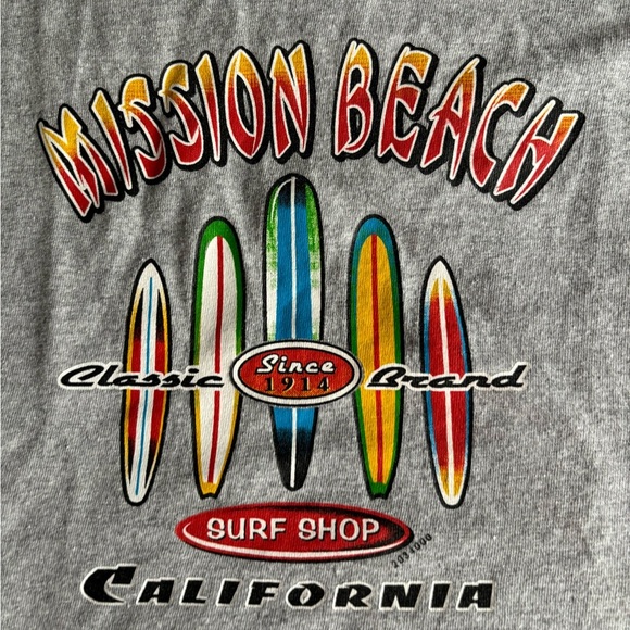 Mission Beach California Surf Shop Graphic Tee Gildan M Youth Cotton NWOT Gray - Picture 5 of 9
